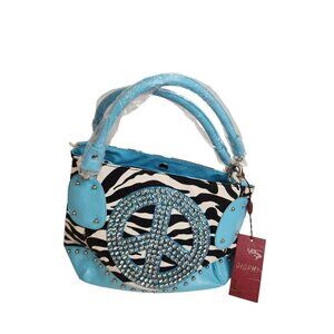 Diophy Zebra Print & Turquoise Shoulder Purse Bag With Studded Details